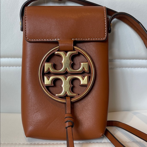 Tory Burch Handbags - Tory Burch Brown Phone Crossbody Bag with Gold Logo